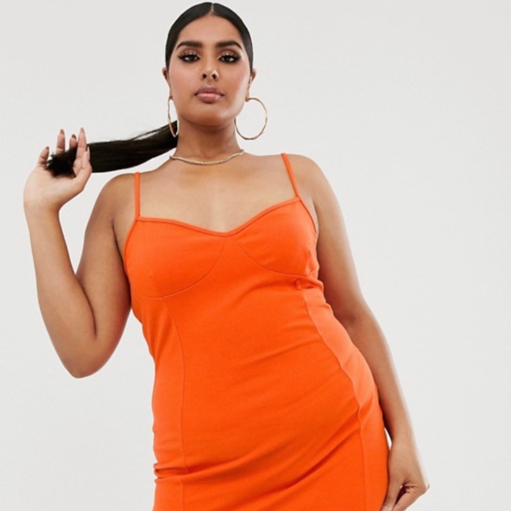 ASOS US 14 cami orange form fitting mini dress